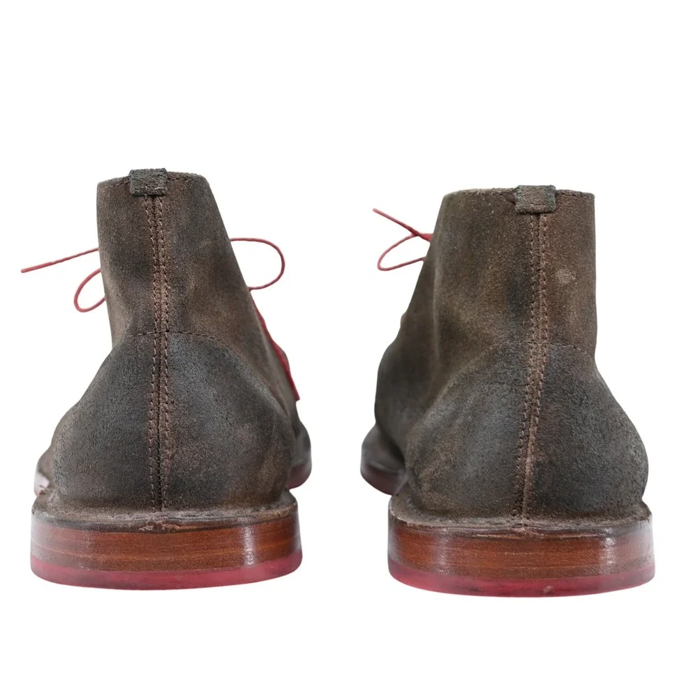 Cole Haan Mens Brown Suede Chukka Boots Red Laces Contrast Sole Size 13M